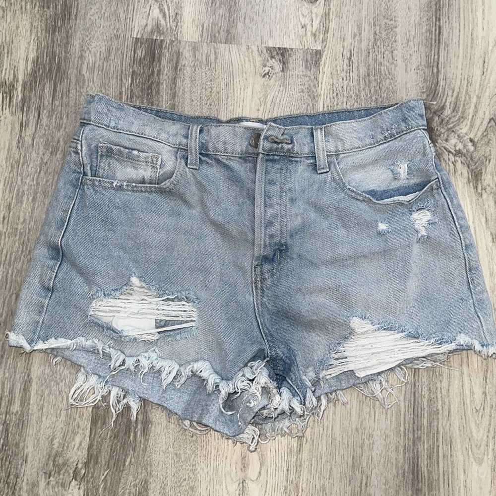 Light blue wash jean shorts